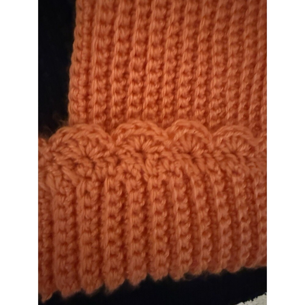 Vintage Orange Crochet Hat Women One Size Foldable Beanie